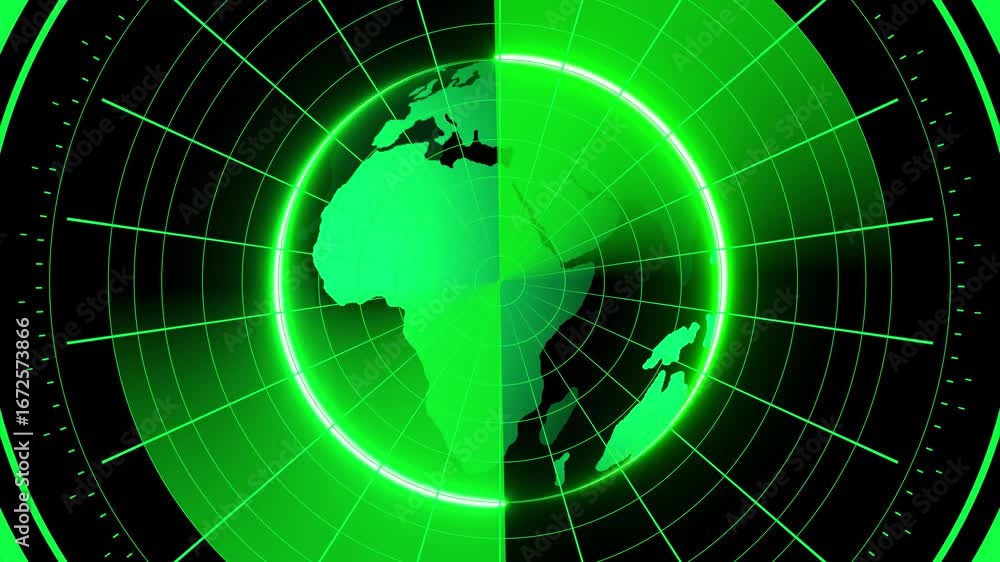 Poster green radar screen with scanning beam and circular grid - overlay animation for video compositing . 