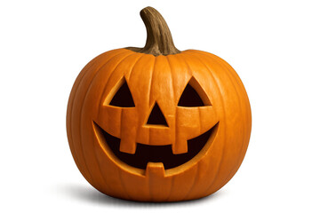 Halloween pumpkin with carved face smiling on transparent background