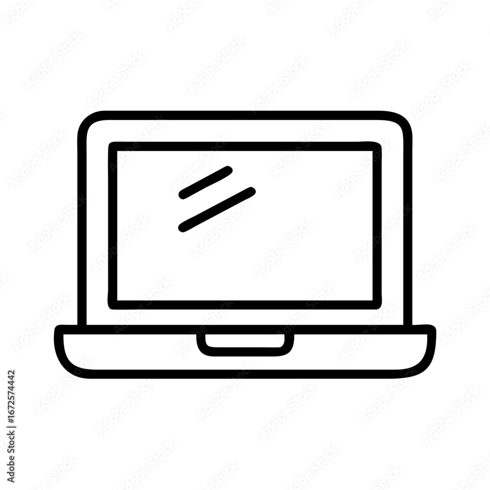 Poster laptop computer vector icon for technology and business concept minimalist outline design style