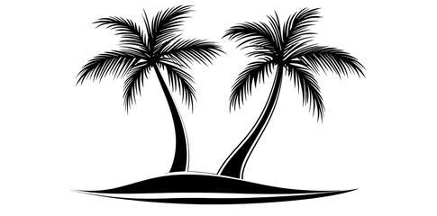 The minimalist Palm Tree Icon Set includes two icons in black and white line art, perfect for use in branding, app design, web design, and other design endeavors