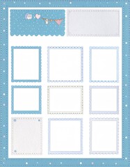 Light Blue Scrapbook Page with Decorative Frames and Embellishments for Memories