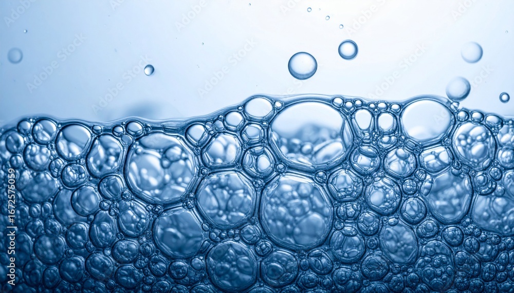 Poster abstract blue water with foam and bubbles texture for background and design