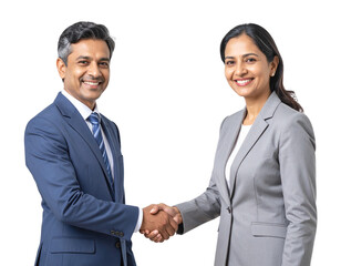 Realistic illustration of a middle aged businesswoman in professional attire shaking