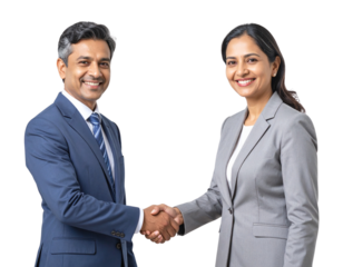 Realistic illustration of a middle aged businesswoman in professional attire shaking