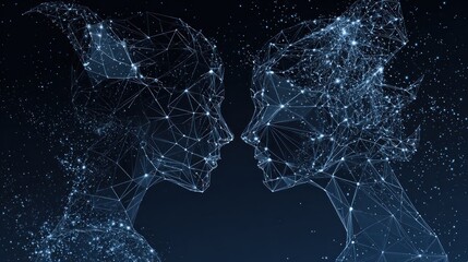 Abstract faces in profile, interconnected by lines