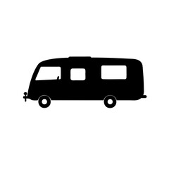 Silhouette illustration of a classic camper van, travel and tourism depiction