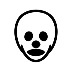 Stylized skull with round eyes, nose, and mouth in black outline