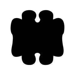 Abstract black shape with rounded edges resembling puzzle pieces or a blot
