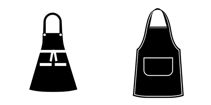 The Apron Icon, a simple yet versatile black and white icon, showcases an apron with a pocket and ties, suitable for symbolizing cooking, baking, cleaning, or crafting
