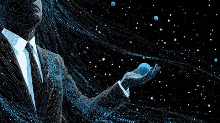 Abstract figure holding sphere