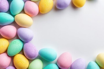 Colorful pastel easter eggs decorative border design on white background
