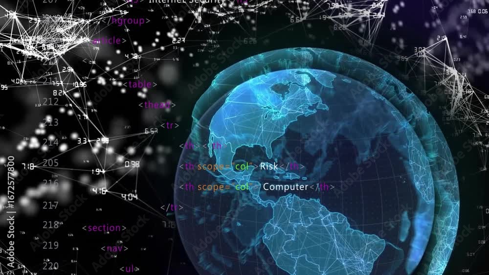 Poster animation of digital data processing over globe