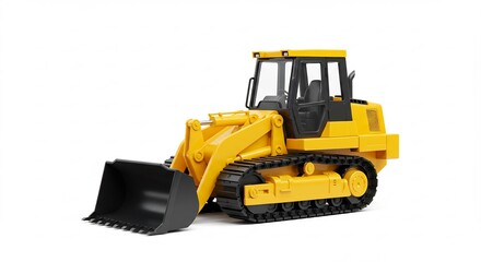 Fototapeta premium Powerful yellow bulldozer powerfully digs earth against bright studio lighting. AI Generated