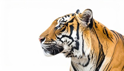 Majestic tiger profile against a bright white background