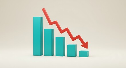 Dramatic Stock Market Downturn with Teal Columns and Red Arrow Displaying Economic Decline and Investment Risk a Financial Crisis Visualization
