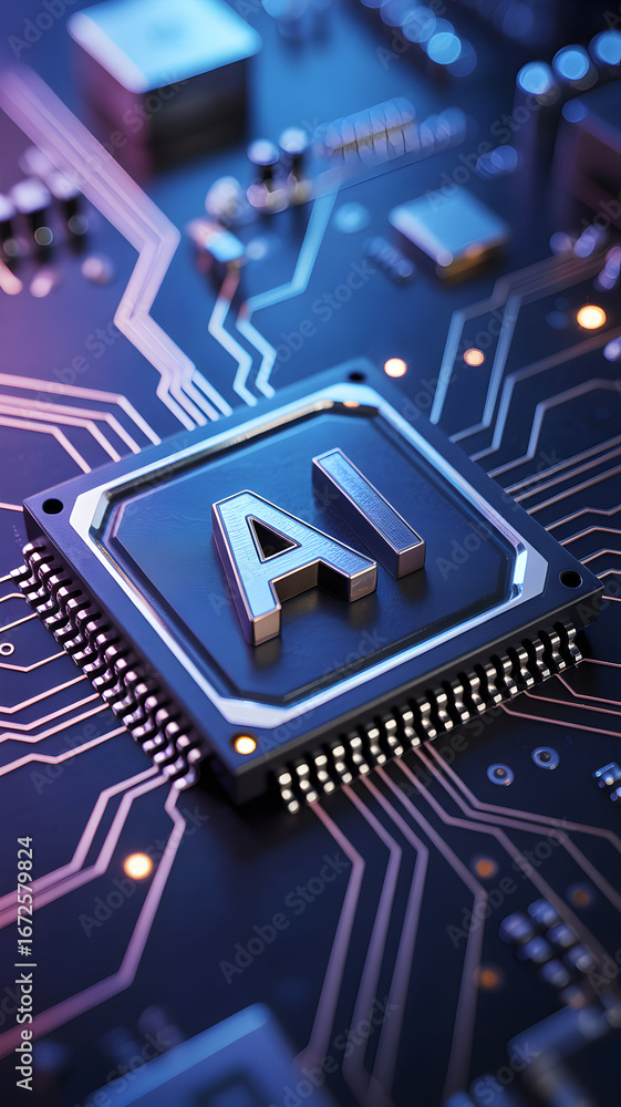 Fototapete close-up shot of a computer chip with the letters 