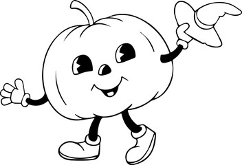 Black and White Pumpkin Holding Hat Rubber Hose Style