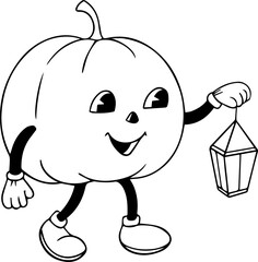 Black and White Pumpkin with Lantern Rubber Hose Style