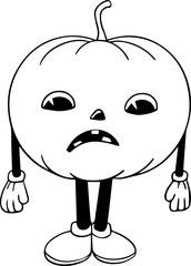 Black and White Sad Pumpkin Rubber Hose Style
