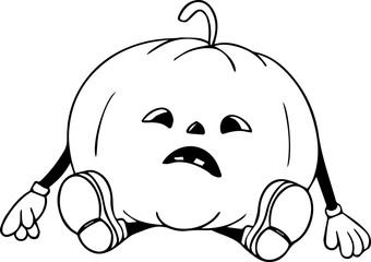 Black and White Sad Sitting Pumpkin Rubber Hose Style