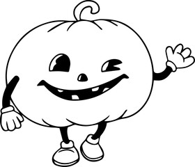 Black and White Winking Pumpkin Rubber Hose Style