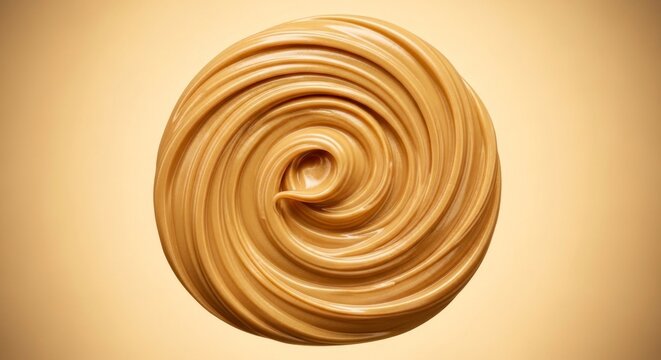 A swirled, smooth caramel-colored substance fills a circular space, creating a visually appealing design.