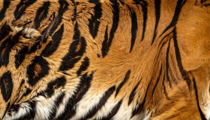 Close-up view of a tiger's fur, showcasing its intricate stripes and texture.