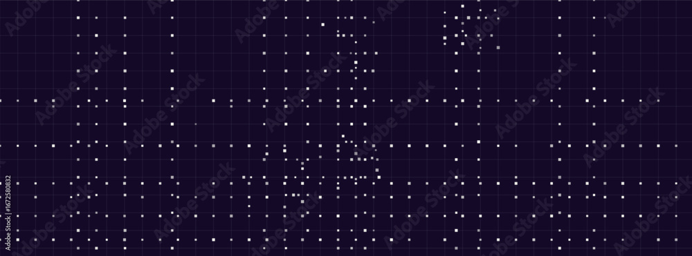 Poster abstract digital grid with dots on dark background.