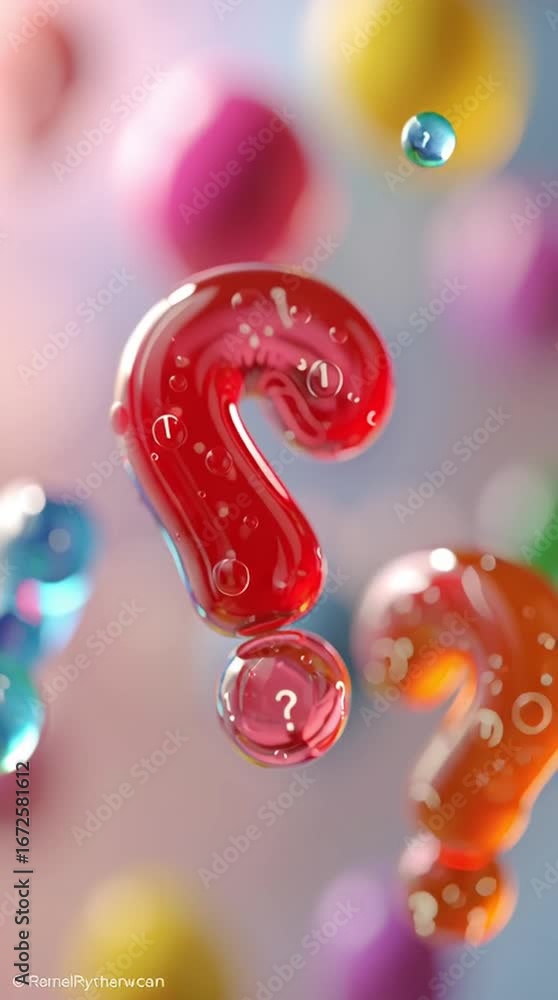 Aufkleber mysterious question marks: a vibrant close-up captures multiple translucent question marks in variou
