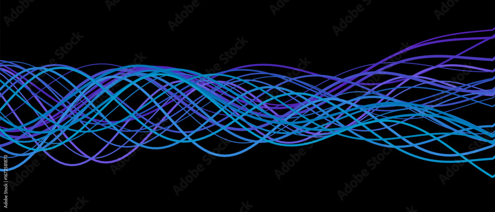 Poster dynamic vector tech background featuring intertwined blue and purple waves.