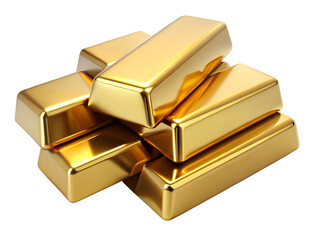 Stack of shiny gold bars, isolated on transparent background