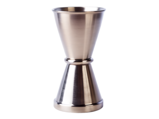 A stainless steel jigger for measuring alcohol, isolated on transparent background