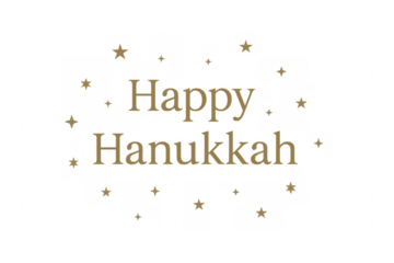 Happy Hanukkah golden lettering with sparkling stars on transparent background