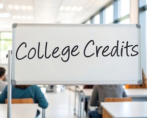 College credits handwritten on a bright whiteboard in a classroom setting