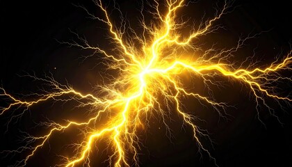 Golden electric energy bursts radiate outward in a dark background