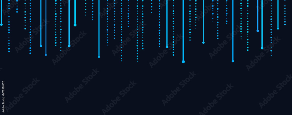Poster abstract vector tech backdrop with blue digitized lines and dots on dark background.