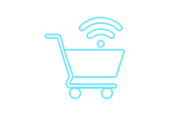 Shopping cart with wifi symbol representing online shopping on transparent background