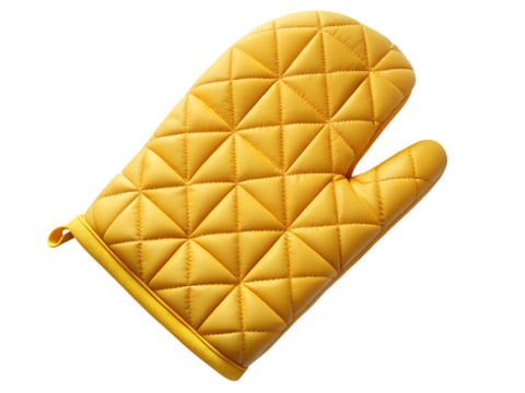 Yellow quilted oven mitt isolated on transparent background