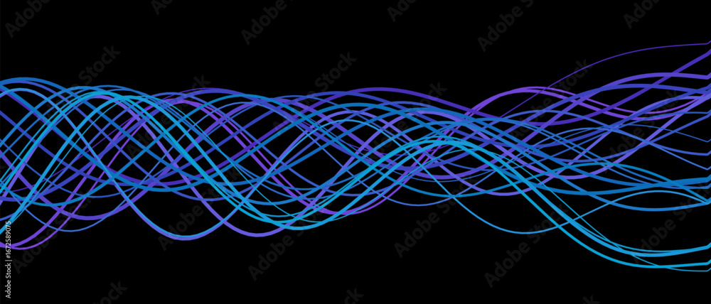 Poster dynamic vector tech background with vibrant abstract lines on black.