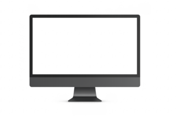 Modern black computer monitor displaying transparent background for mockup