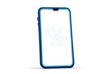 Smartphone showing percent symbol on transparent background