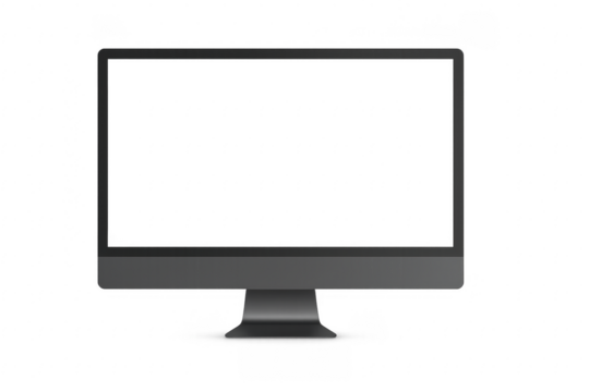 Modern black computer monitor displaying transparent background for mockup