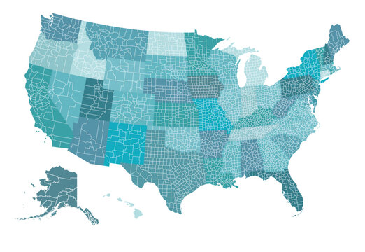 Map of USA with state, county borders