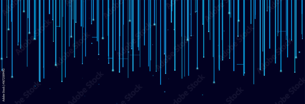 Poster futuristic tech vector background with vertical blue lines and digital patterns.