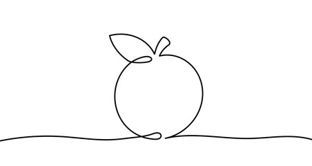 Apple in one line art style. Drawing of apple with editable black stroke on white background. Vector illustration.
