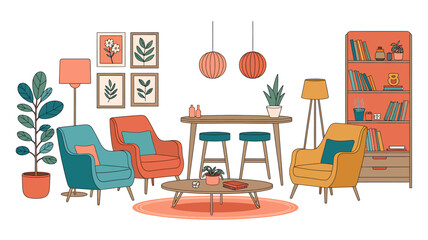 Cozy Living Room Interior Design with Modern Furniture Plants and Warm Lighting Creating a Relaxing Atmosphere for Home Decor Inspiration