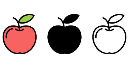 Colored and black apples. Apple icons isolated on white background. Vector illustration.