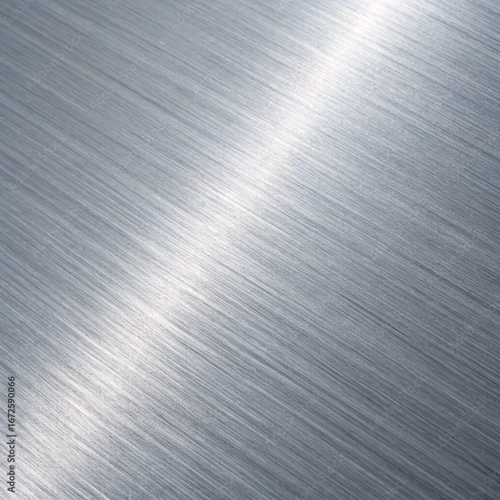 Poster closeup of a brushed metal texture, showcasing the intricate patterns and subtle reflections, ideal 