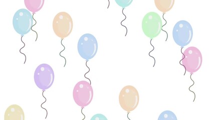Colorful balloons floating with curly strings, celebration animation on white background - Powered by Adobe