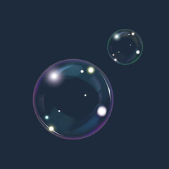 Soap bubble realistic 3d render multicolored shape, vector element.